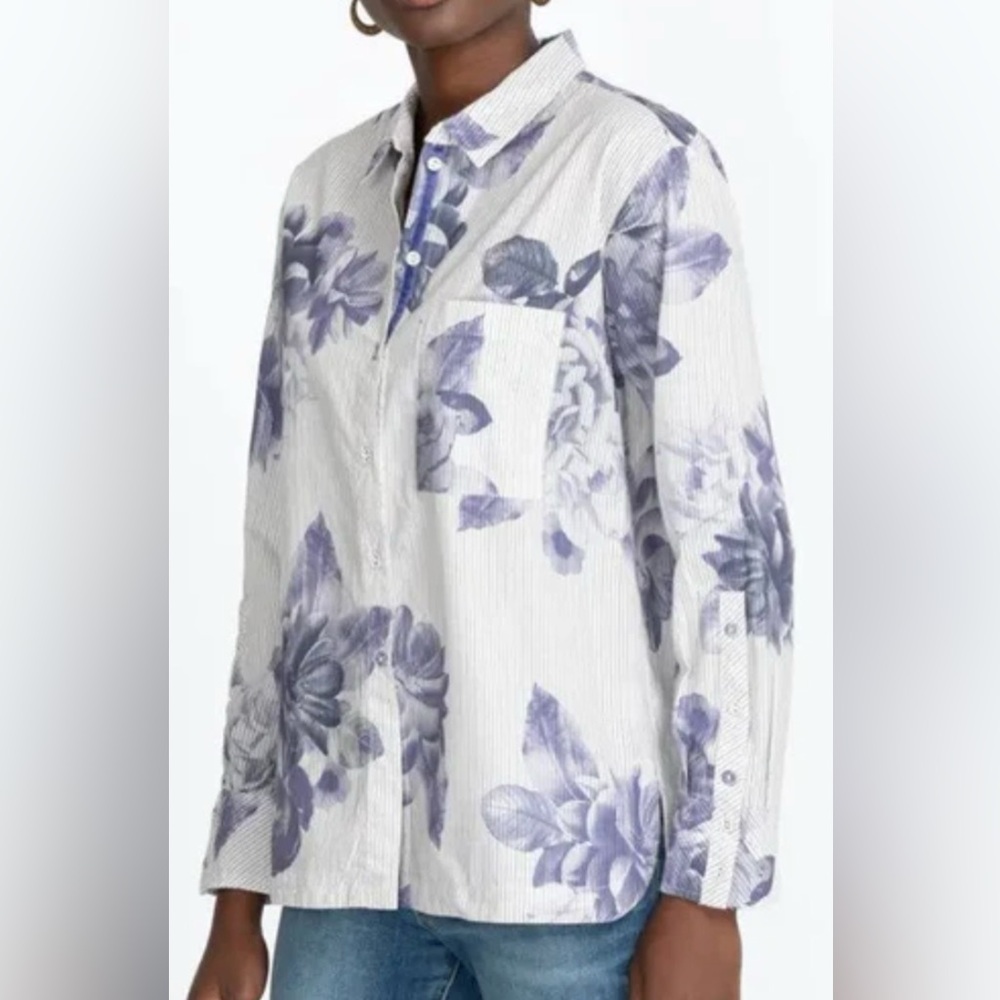 Johnny Was Delaney Floral Shirt Purple White Sz M